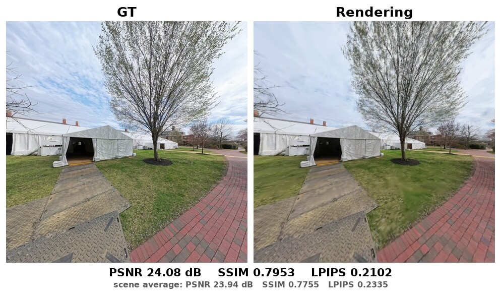 Ground-truth and rendered campus view comparison 1