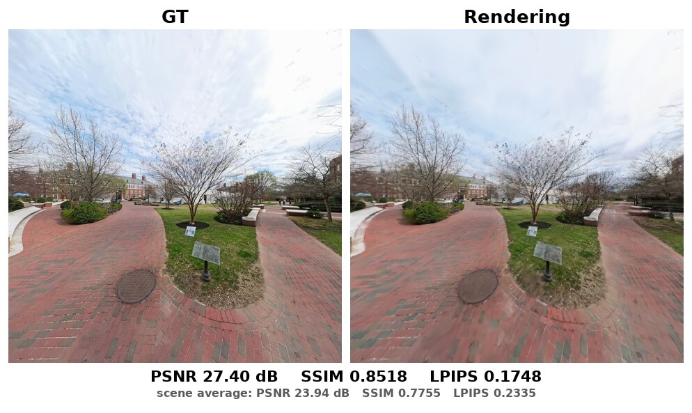Ground-truth and rendered campus view comparison 2