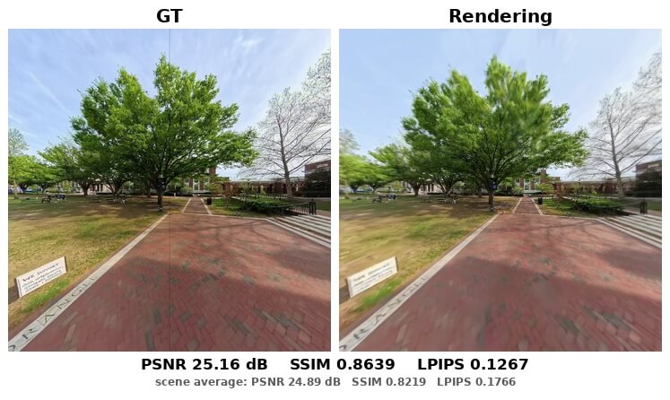 Ground-truth and rendered campus view comparison 3