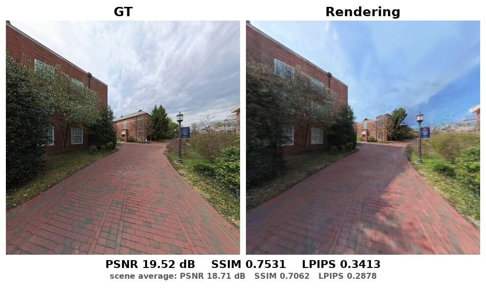 Ground-truth and rendered campus view comparison 7